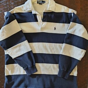 Polo by Ralph Lauren Navy and White Striped Rugby Shirt